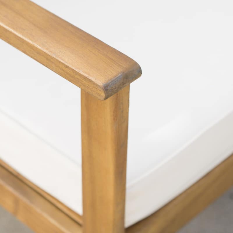 Luciano Outdoor Acacia Wood Bench with Cushions by Christopher Knight Home