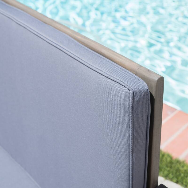 Luciano Outdoor Acacia Wood Bench with Cushions by Christopher Knight Home