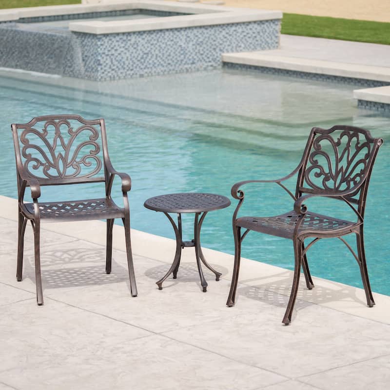 Lola Outdoor 3-piece Round Aluminum Chat Set by Christopher Knight Home