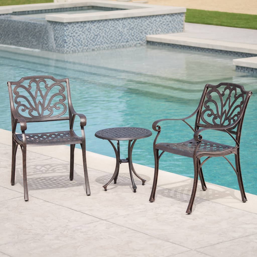 Lola Outdoor 3-piece Round Aluminum Chat Set by Christopher Knight Home