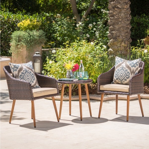 Shop Sarasota Outdoor 3 Piece Round Aluminum Wicker Chat Set With Cushions By Christopher Knight Home Overstock 17185619