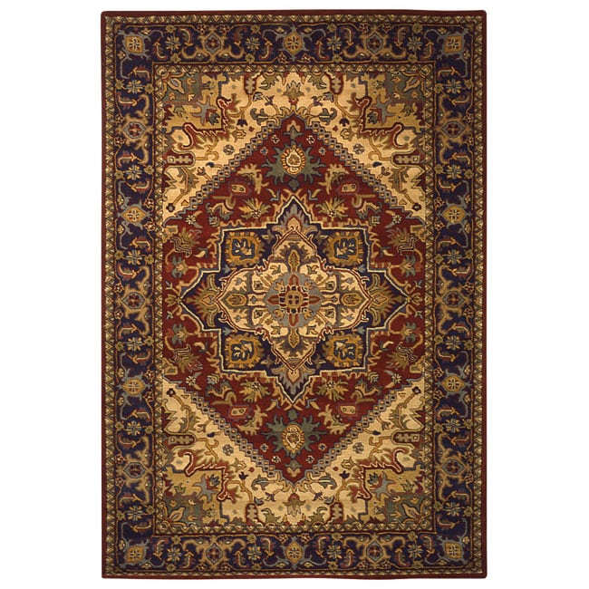 Handmade Heritage Heriz Red/ Navy Wool Rug (5 X 8)