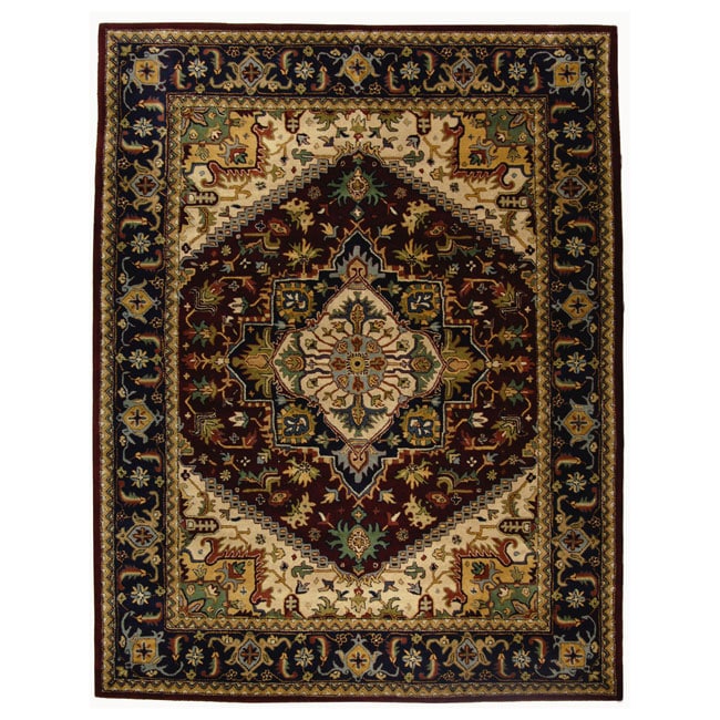 Handmade Heritage Heriz Red/ Navy Wool Rug (6 X 9)