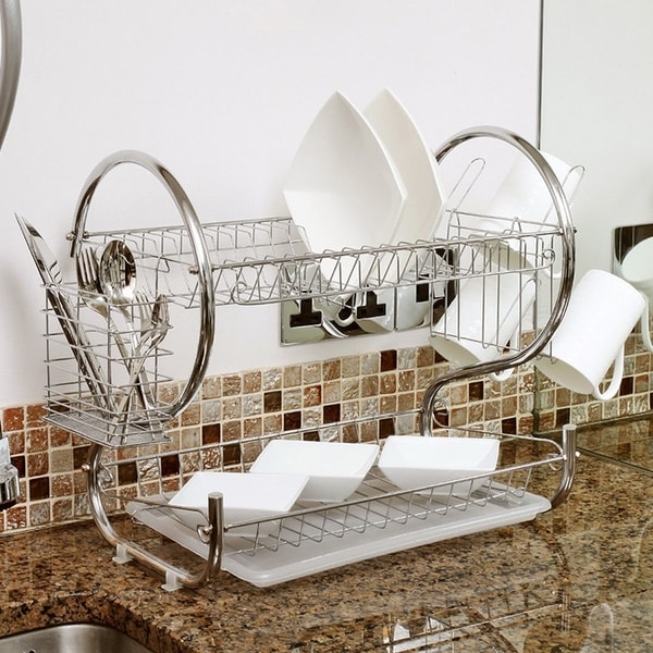 Sweet Home Collection Two Tier Chrome Dish Drainer (20"x13"x10")