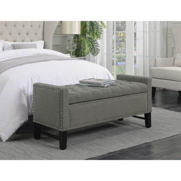 Shop Chic Home Frederick Linen Button Tufted Storage Bench