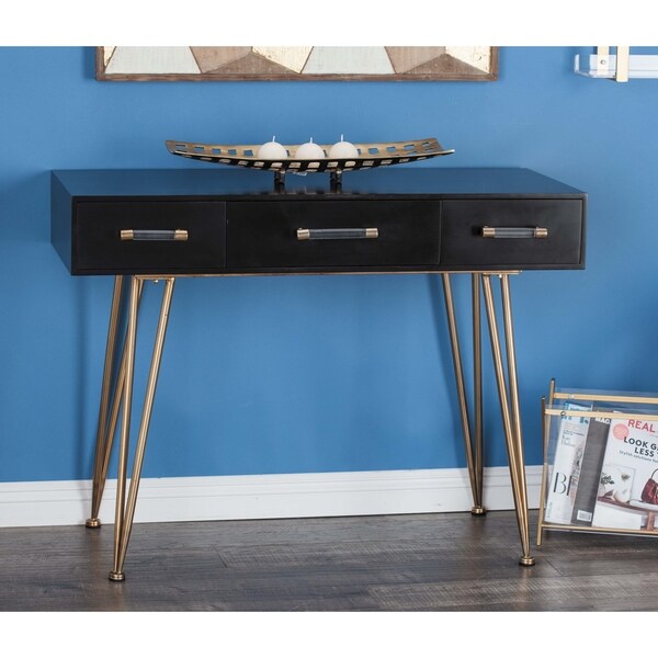 Modern Rectangular Black and Gold Console Table by Studio 350