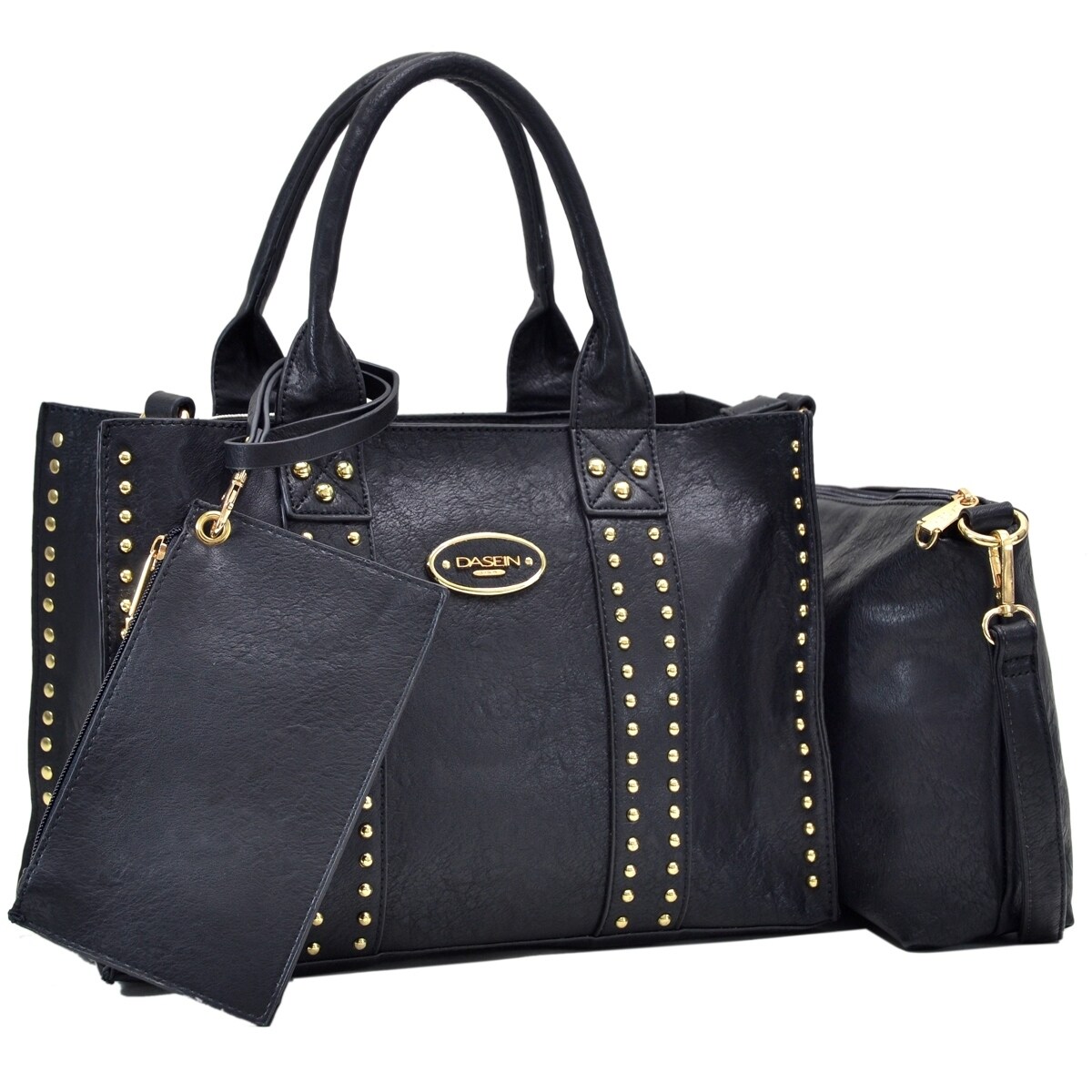 Dasein Middle Studded Tote With Detachable Organizer Bag Pouch And Matching Wristlet