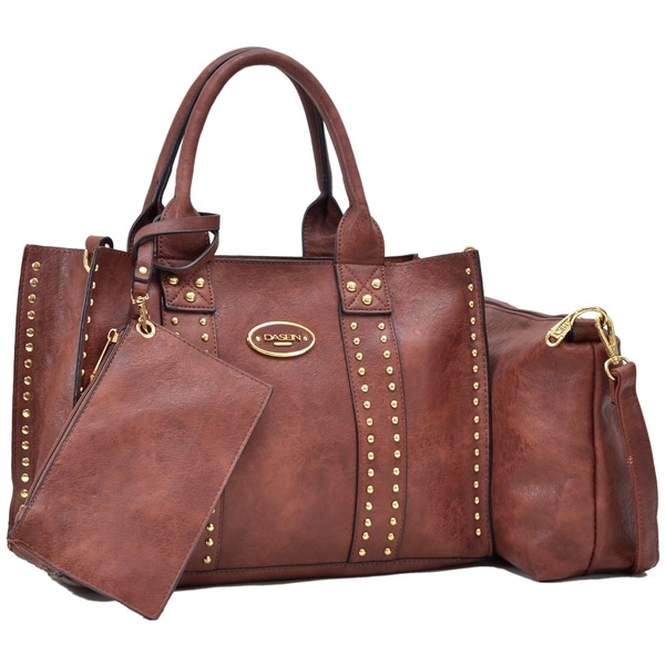 Dasein Middle Studded Tote with Detachable Organizer Bag/ Pouch and Matching Wristlet