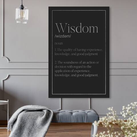 Oliver Gal 'Wisdom Typography SILVER' Typography and Quotes Wall Art Canvas Print - Black, Gray