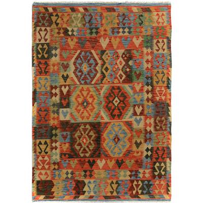 Arshs Fine Rugs Arya Collection Carmen Blue/Gold Wool Handwoven Area Rug (4'11 x 6'8)
