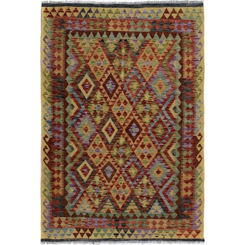 Arshs Fine Rugs Arya Collection Eldon Gold/Red Wool Hand-woven Reversible Southwestern Area Rug (4'10 x 6'3)