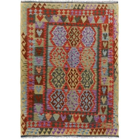 Arshs Fine Rugs Harley Gold/Red Wool Handwoven Area Rug (5' x 6'8) - 5x7