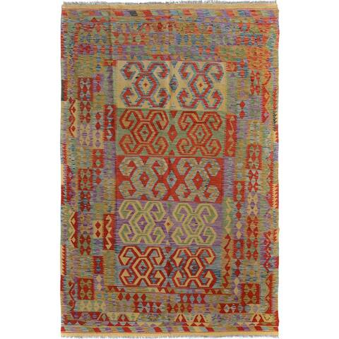 Arshs Fine Rugs Arya Collection Jarrod Gold/Red Wool Hand-Woven Rug (6'5 x 9'8)