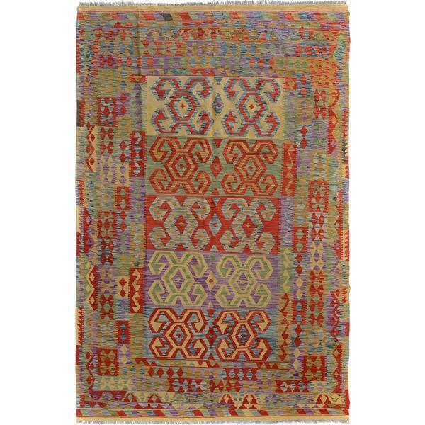 slide 2 of 7, Arshs Fine Rugs Arya Collection Jarrod Gold/Red Wool Hand-Woven Rug (6'5 x 9'8)