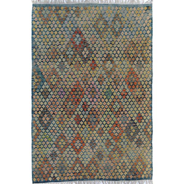 Arshs Fine Rugs Arya Collection Santiago Blue Rust Handwoven Wool Arshs Fine Rugs Arya Collection Santiago Blue Rust Handwoven Wool Rug 6 X27