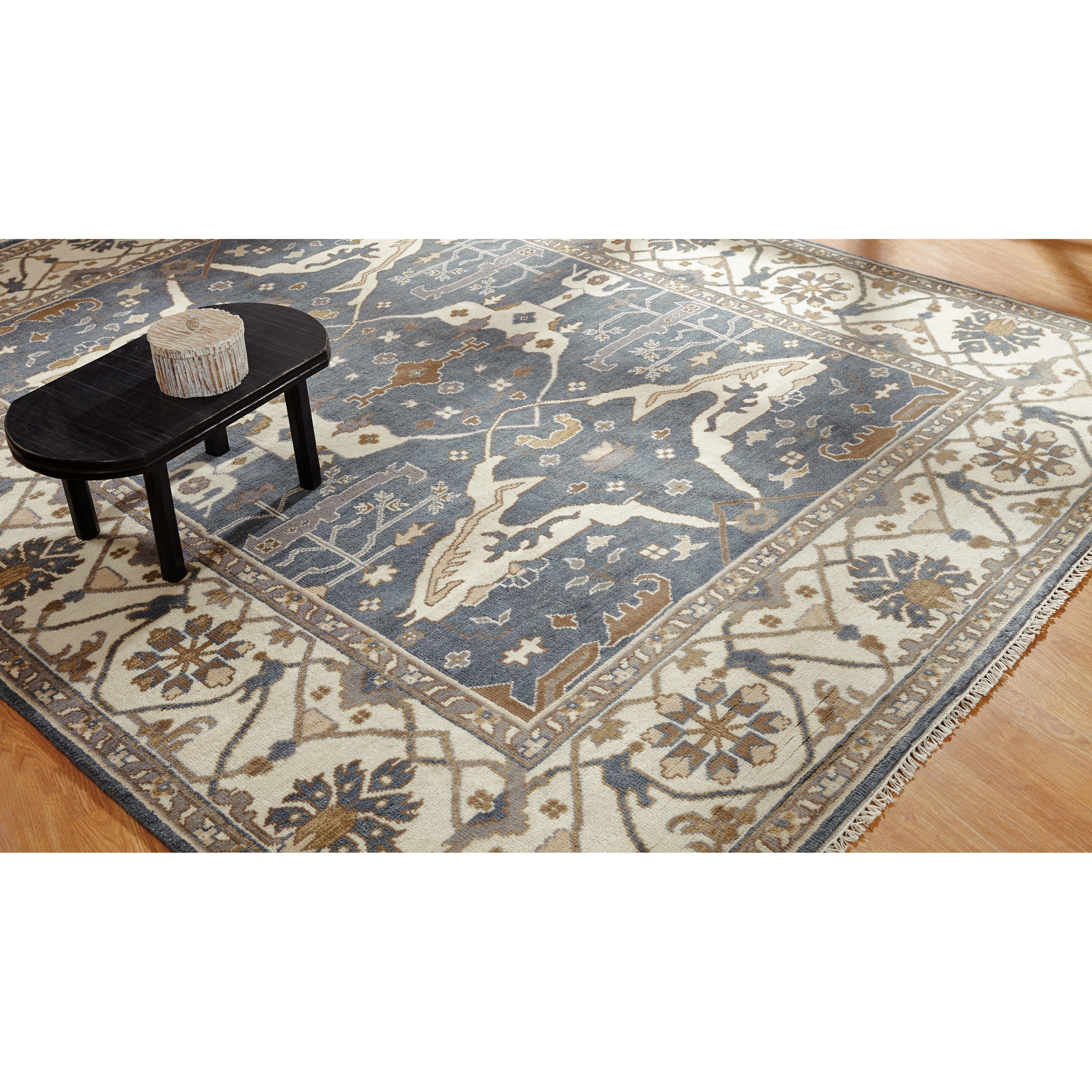 KALATY Umbria Slate Grey/ Ivory Hand-knotted Wool Rug