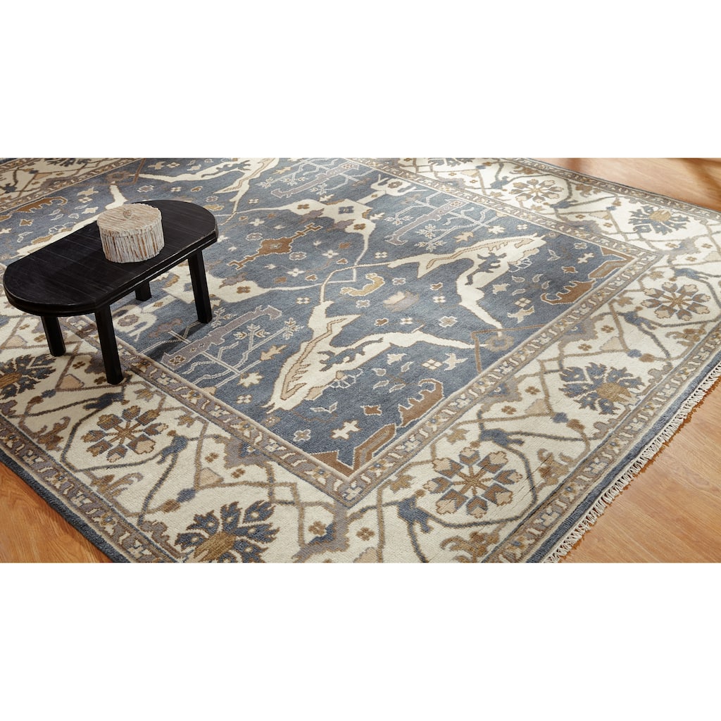 Umbria Slate Grey/ Ivory Hand-knotted Wool Rug
