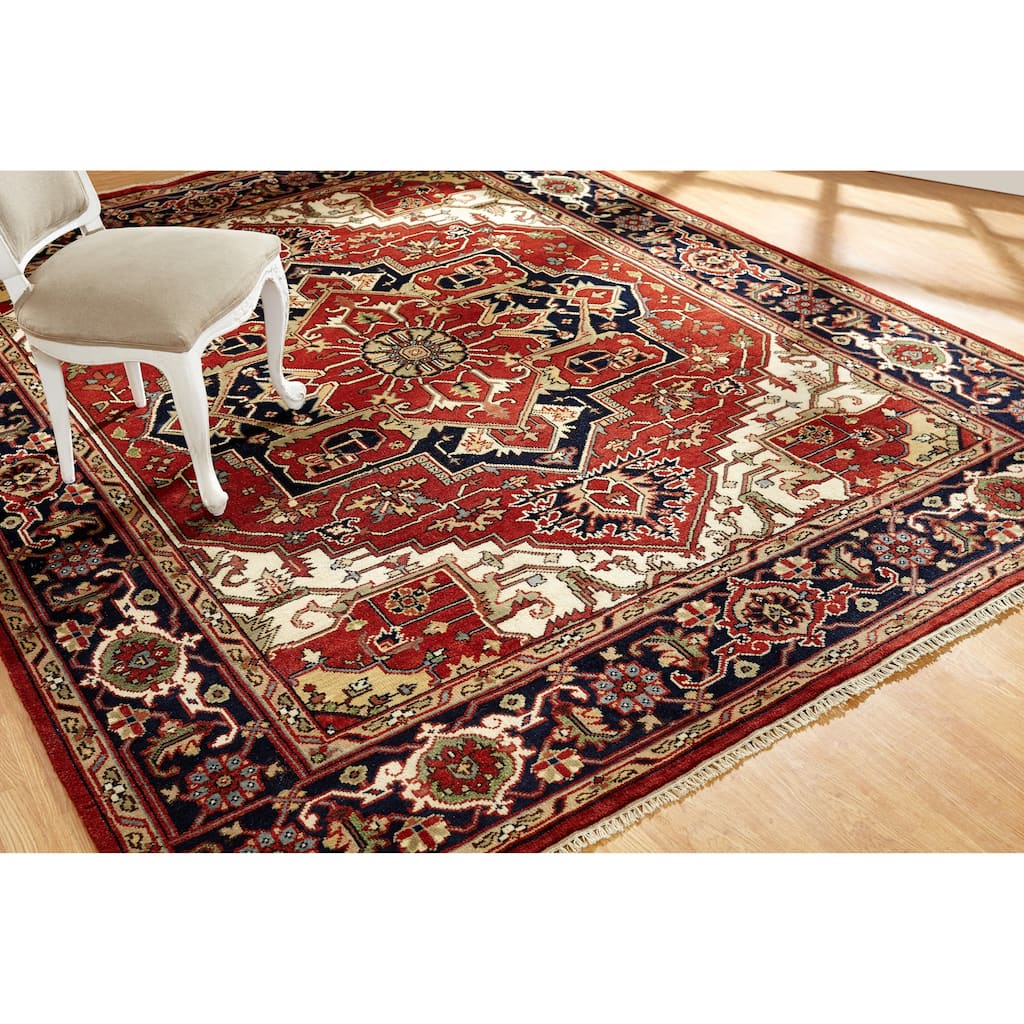 Umbria Rust/ Navy Wool Hand-knotted Rug