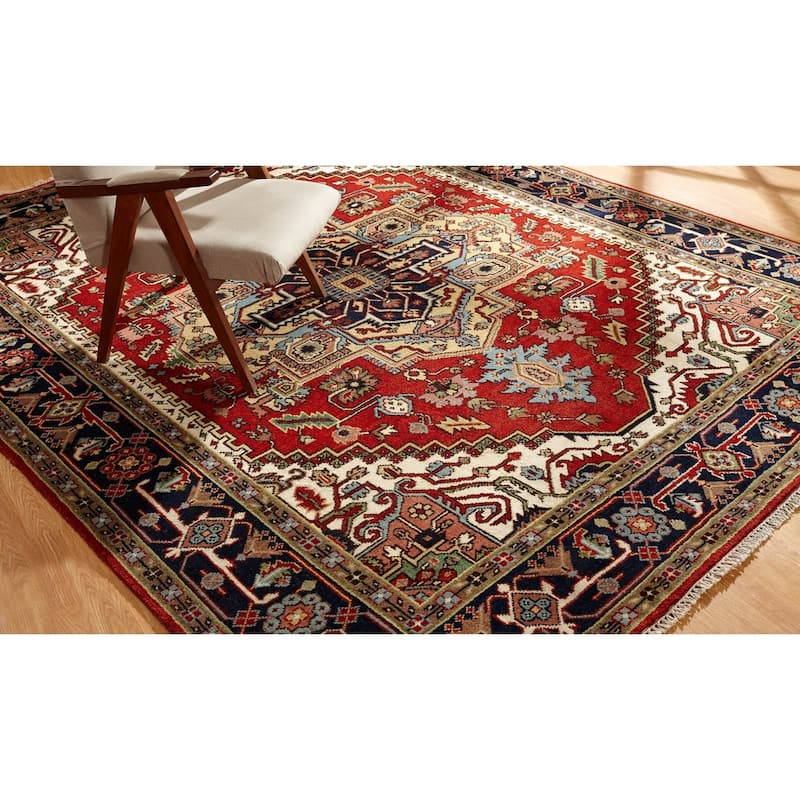 Umbria Red/ Navy Wool Hand-knotted Area Rug