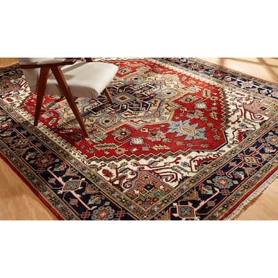 Umbria Red/ Navy Wool Hand-knotted Area Rug