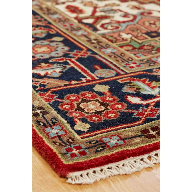 Umbria Red/ Navy Wool Hand-knotted Area Rug