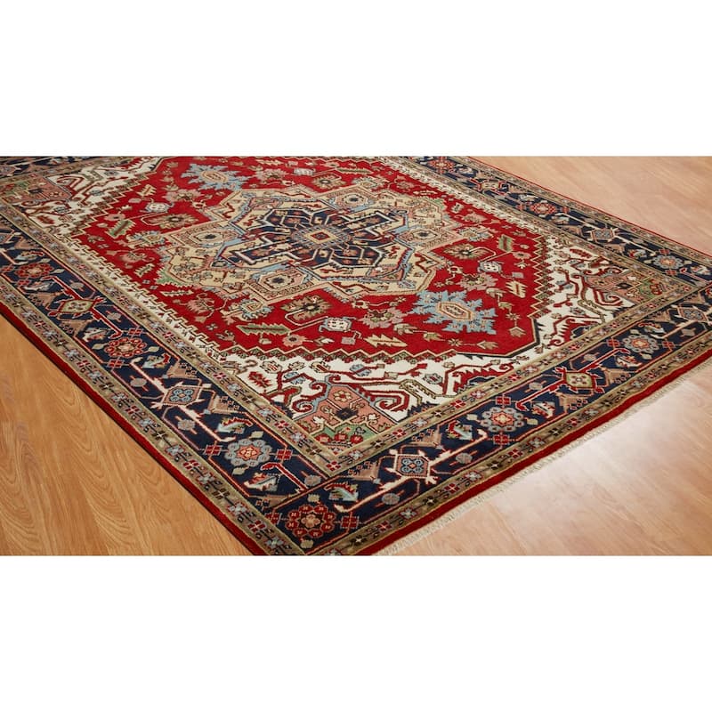 Umbria Red/ Navy Wool Hand-knotted Area Rug