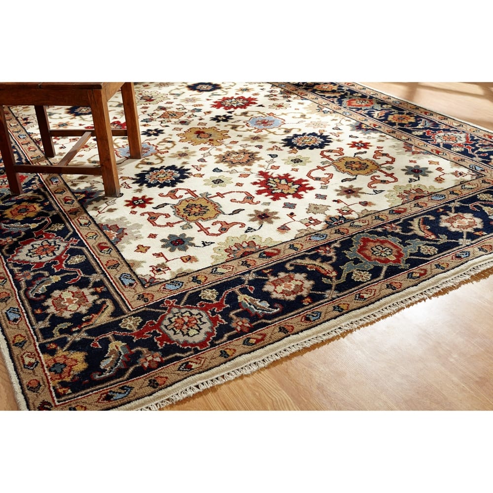 Umbria Ivory/ Navy Wool Hand-knotted Rug