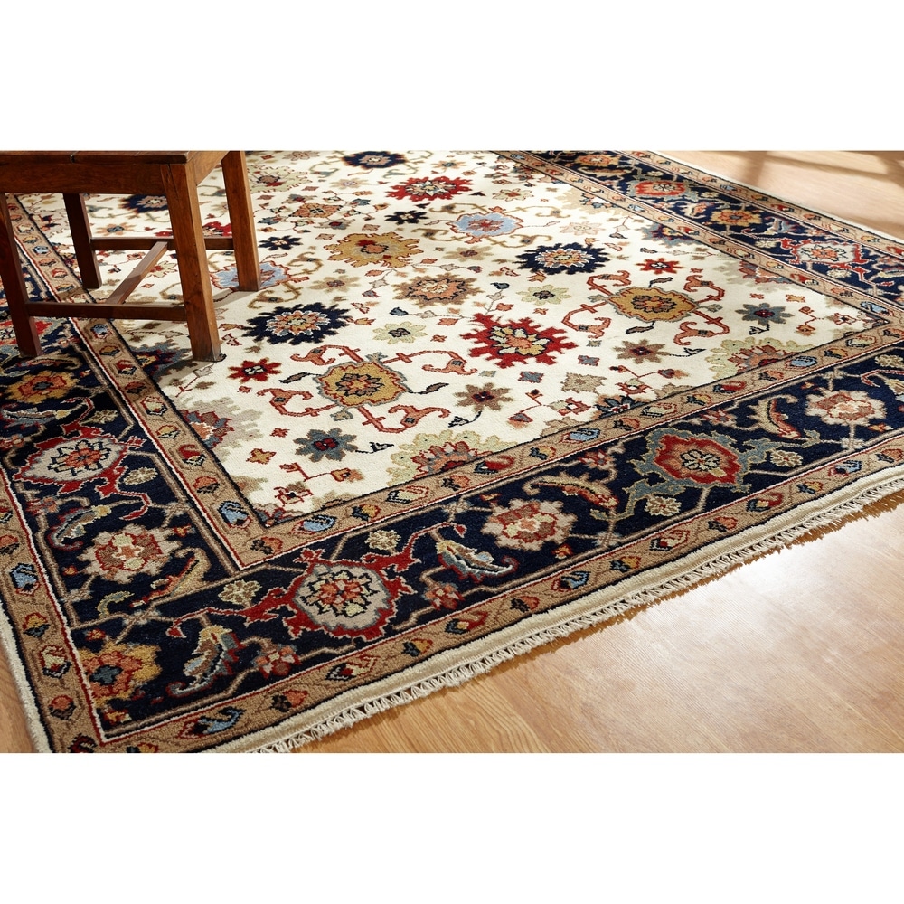 KALATY Umbria Ivory/ Navy Wool Hand-knotted Rug