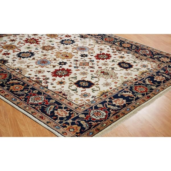 Umbria Ivory Navy Wool Hand Knotted Rug On Sale Overstock 17213151