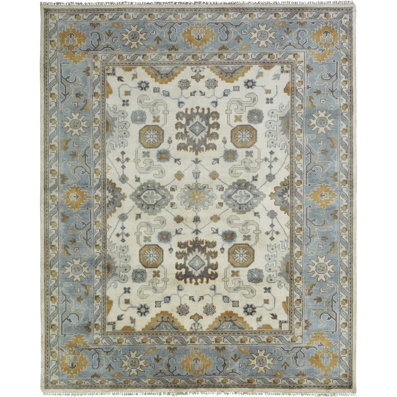 Umbria Hand-knotted Ivory/ Light Blue Wool Rug