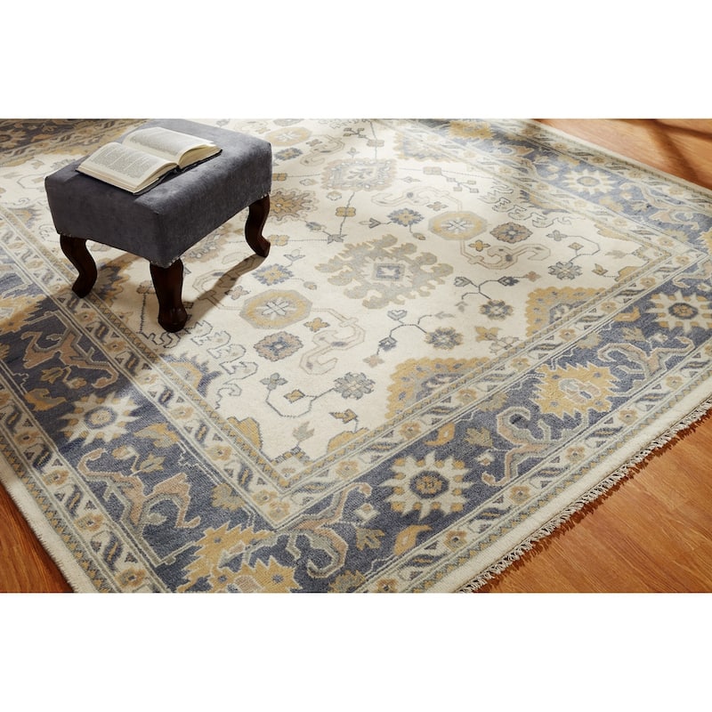 Umbria Ivory/Grey Hand-knotted Wool Rug