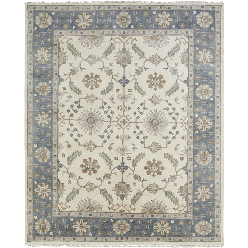 Hand-knotted Umbria Ivory/Blue Wool Rug