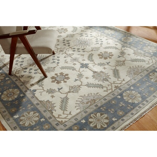 Shop Umbria Ivory/Blue Wool Handknotted Rug (10' x 14') 10' x 14