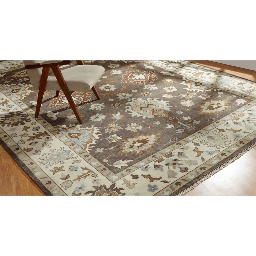 Hand-knotted Umbria Camel Brown/Ivory Wool Rug
