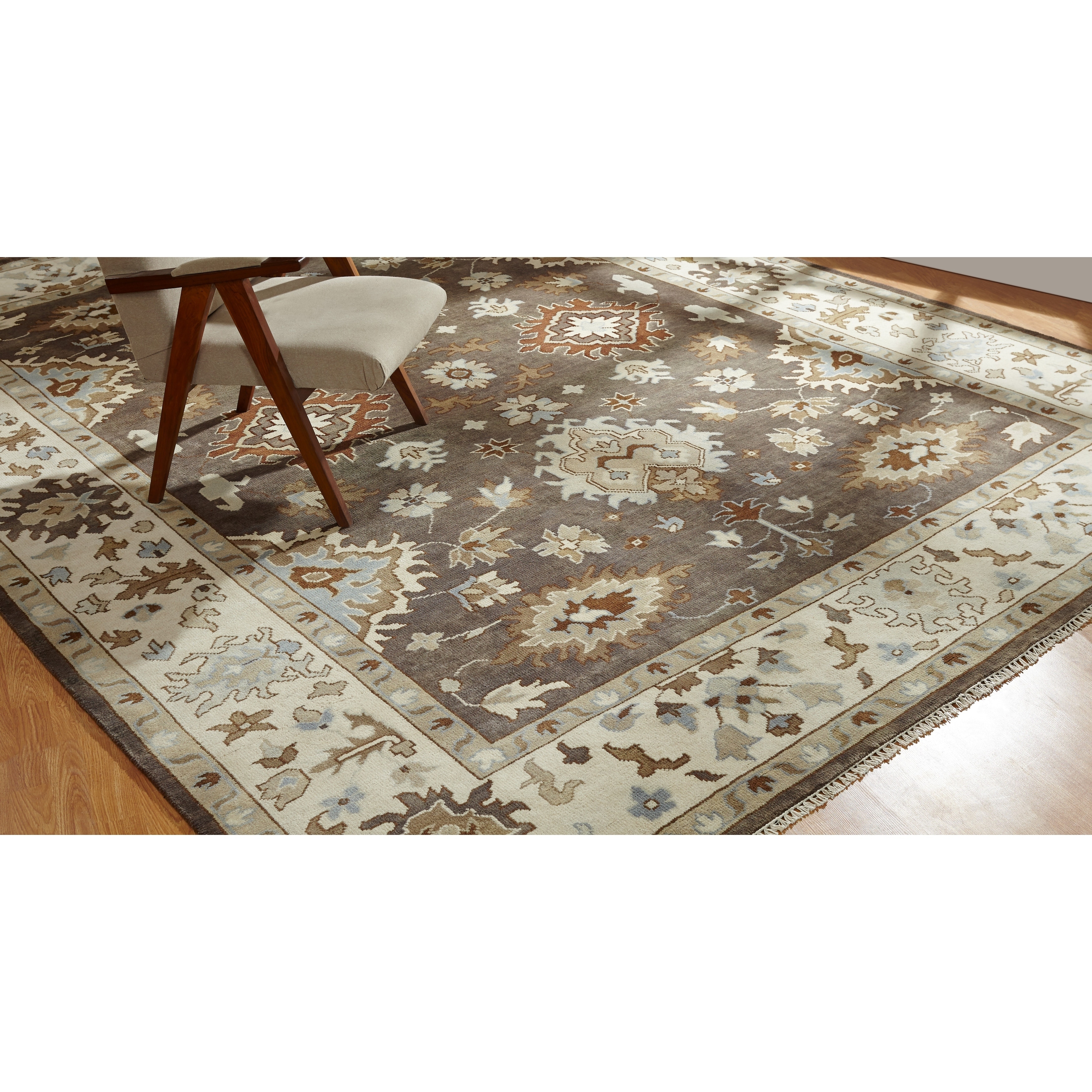KALATY Hand-knotted Umbria Camel Brown/Ivory Wool Rug