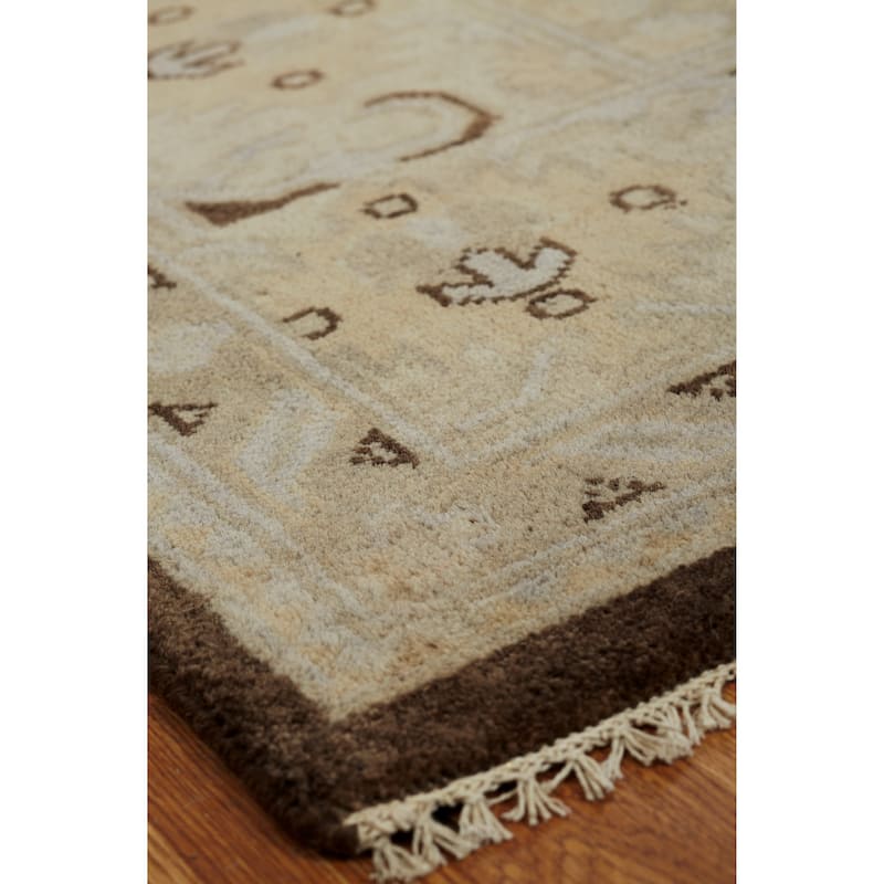 Umbria Brown/Ivory Wool Hand-knotted Rug