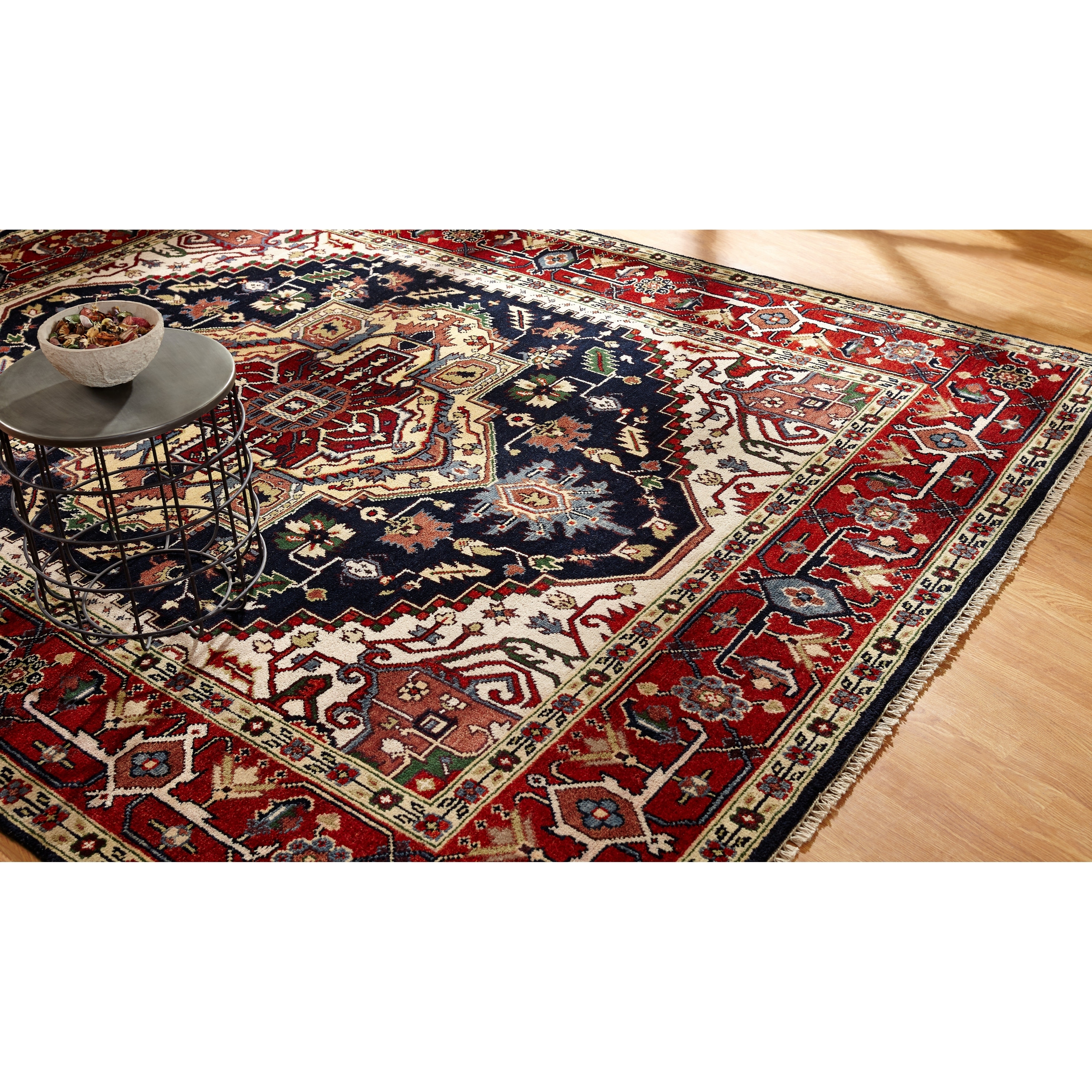 KALATY Umbria Black/Red Wool Hand-knotted Rug