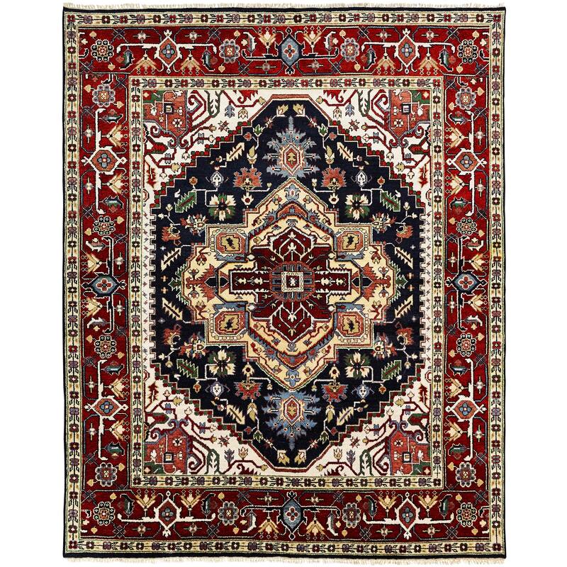 Umbria Black/Red Wool Hand-knotted Rug