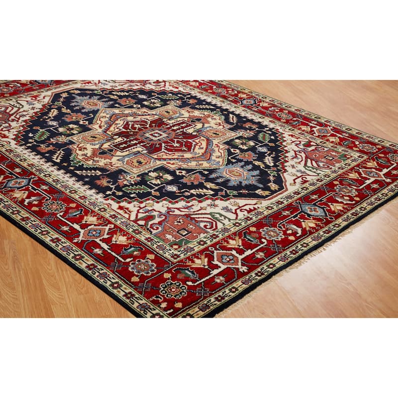 Umbria Black/Red Wool Hand-knotted Rug