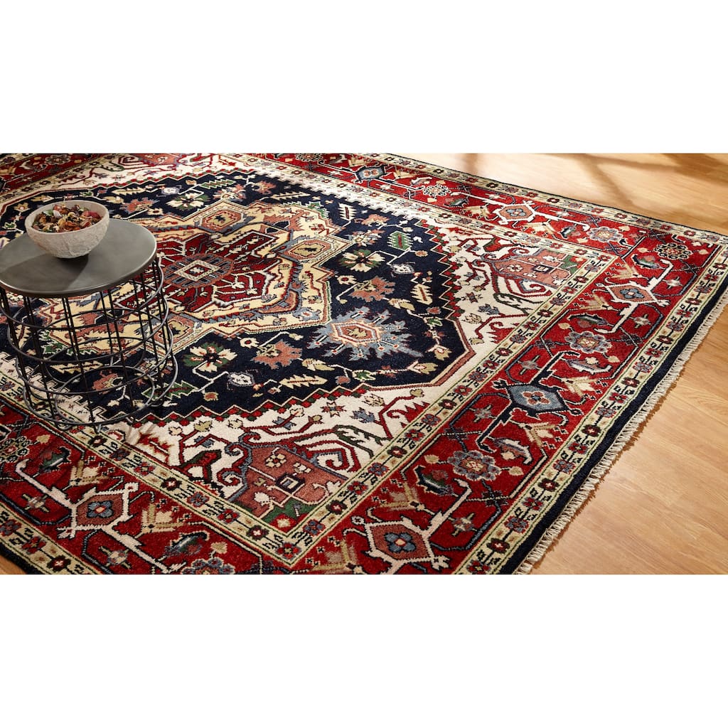 Umbria Black/Red Wool Hand-knotted Rug