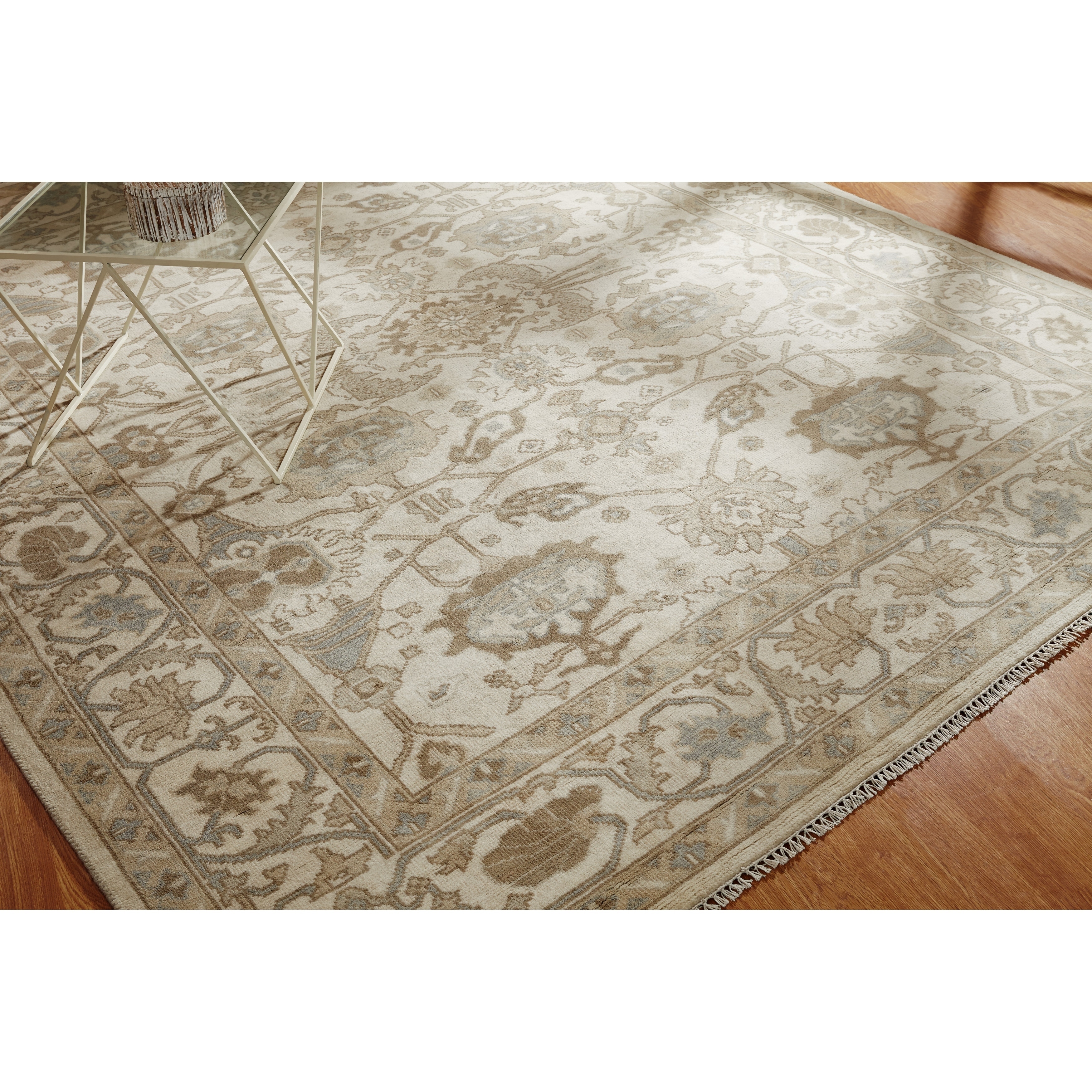 KALATY Umbria Beige Wool Hand-knotted Rug