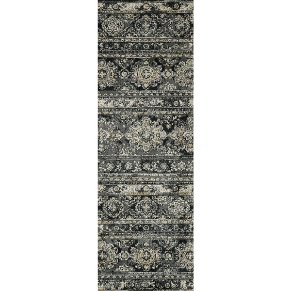 Alexander Home Verona Slate Grey/Beige Microfiber Runner Rug - 2'7" x 8' Runner