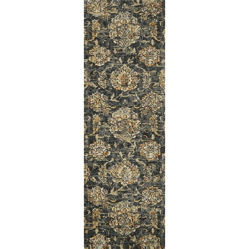 Alexander Home Verona Charcoal Floral Distressed Transitional Rug