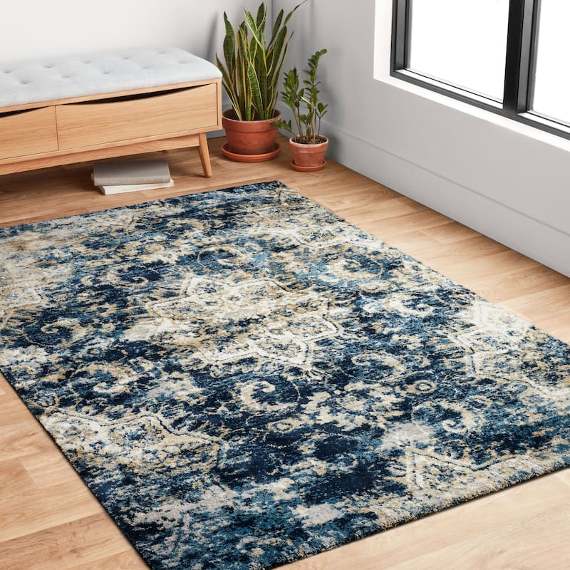 Alexander Home Verona Transitional Navy Medallion Rug