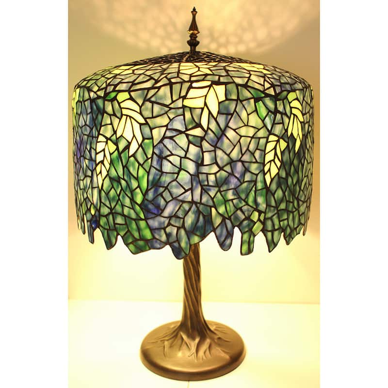Blue Wisteria Tiffany Style Lamp w/ Tree Trunk Base