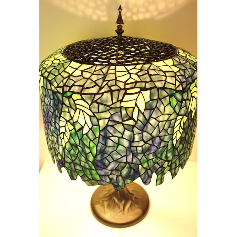 Blue Wisteria Tiffany Style Lamp w/ Tree Trunk Base