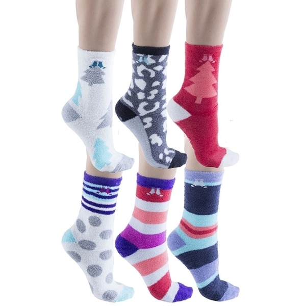 6 Pairs Womens Fuzzy Socks, Non Skid 