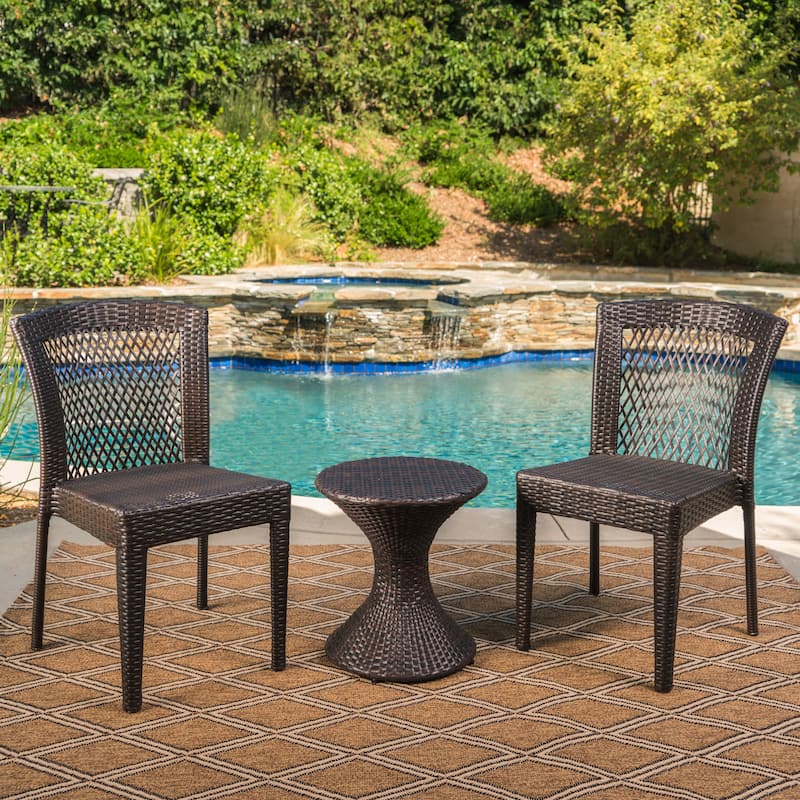 Riggs Outdoor 3-Piece Round Wicker Chat Set by Christopher Knight Home