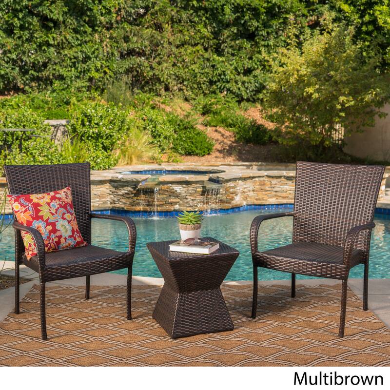 Bristol Outdoor 3-Piece Square Wicker Chat Set by Christopher Knight Home