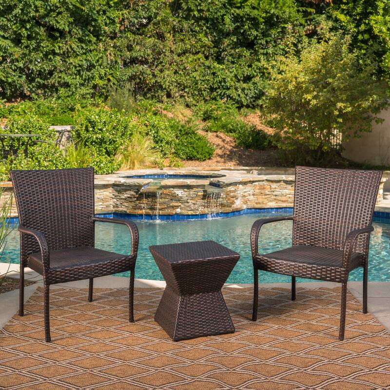 Bristol Outdoor 3-Piece Square Wicker Chat Set by Christopher Knight Home